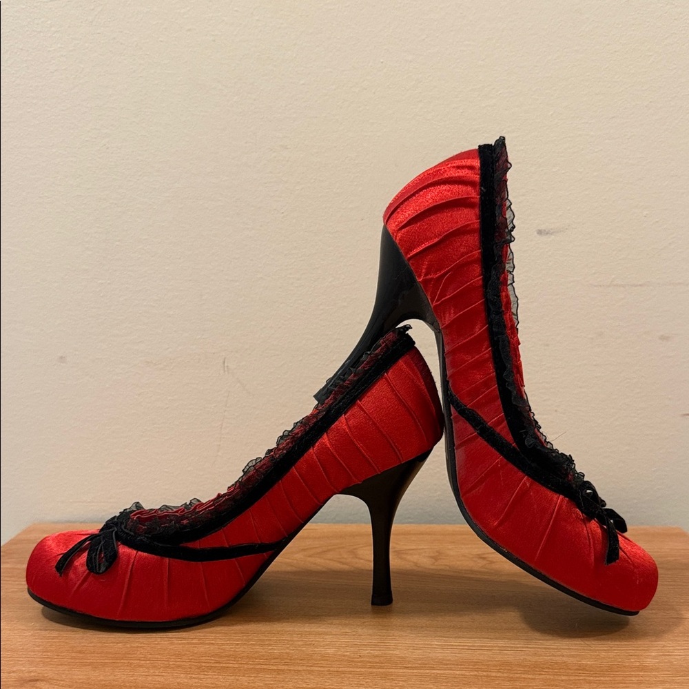 Pleasers “Doll” Red Black Bow Women's Heels 8